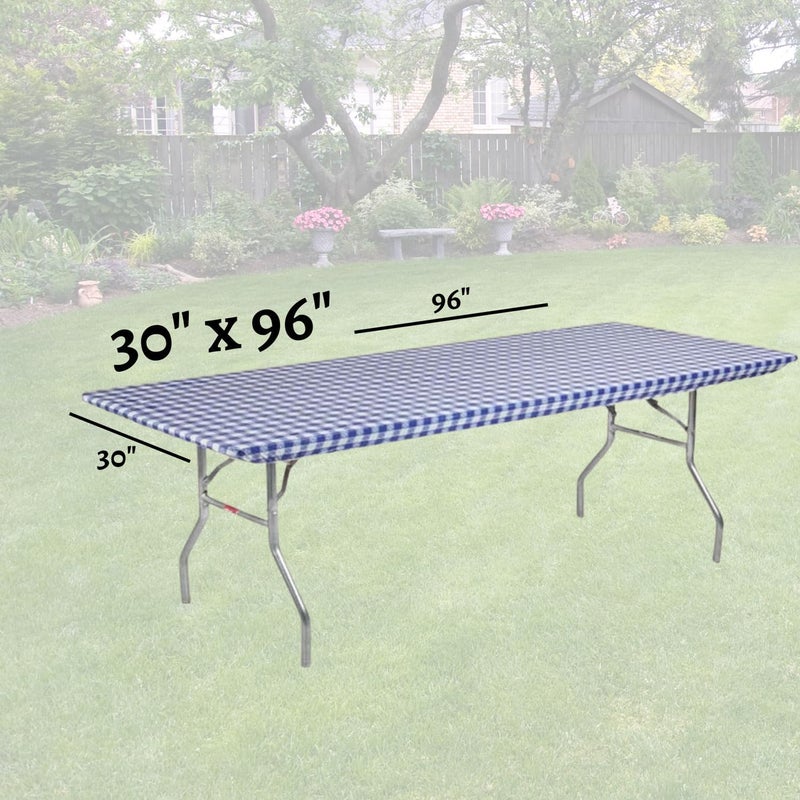 Kwik-Covers 8' Rectangle Plastic Table Covers 30" x 96", Bundle of 5 (Blue Gingham) - Image 4